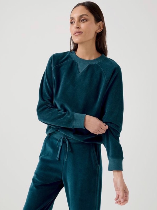 Pact Tops - Pact Organic Velour Crew Sweatshirt Dark Spruce Small S